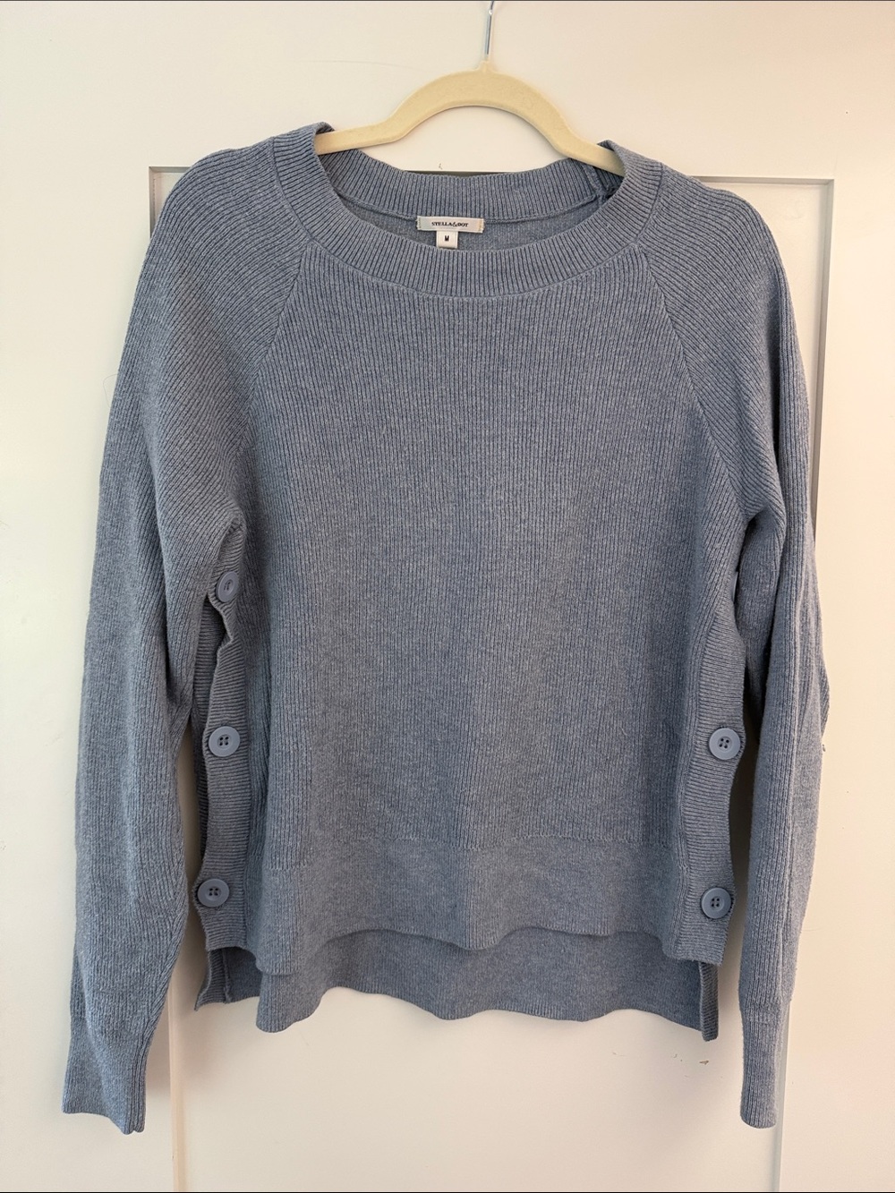Stella and Dot light grayish Blue Button-Side Women's Sweater- cotton and wool